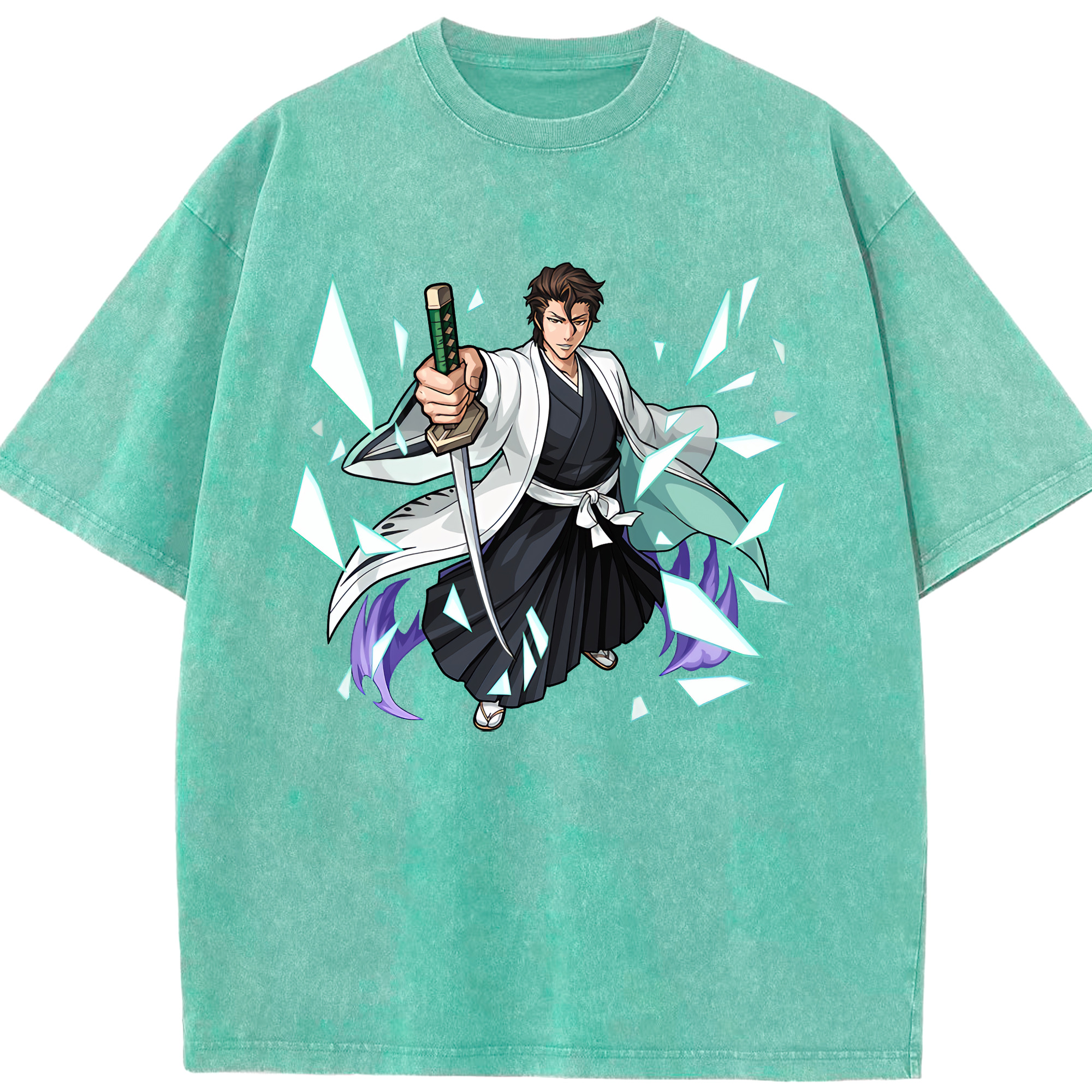 （画像用） ブリーチ 藍染 惣右介（あいぜん そうすけ） BLEACH Aizen Sousuke 綿100% ヴィンテージ風 半袖Tシャツ（フロントプリント）